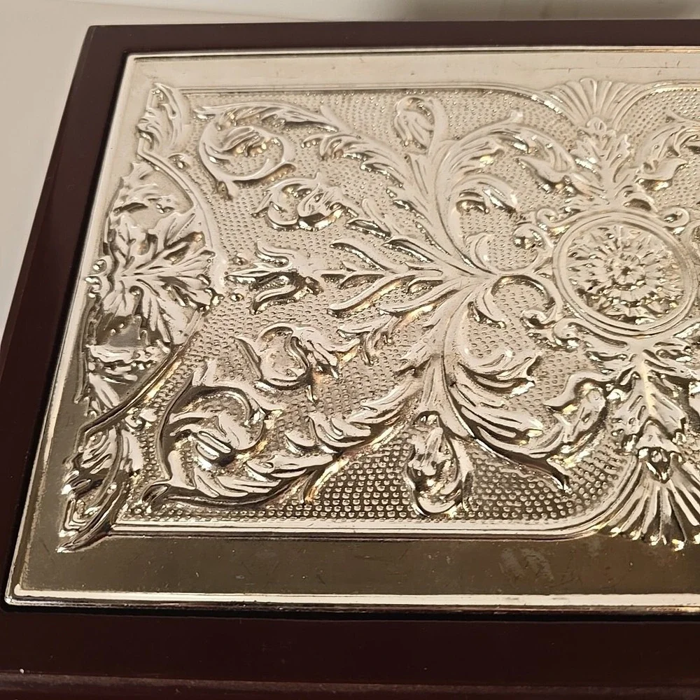 Royal‎ England Intricate Metal Flower Design On Wood Jewelry/trinket Box 12x8x4